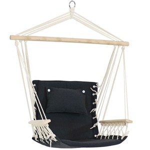 Sunnydaze Outdoor Hanging Polycotton Hammock Chair with Armrests and Hardwood Spreader Bar - 300 lb Weight Capacity - Storm - 1 of 4