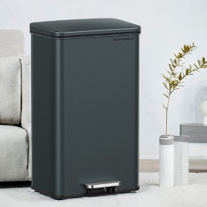 Kitchen Trash Can, 10.5 Gallon (40 L) Garbage Can, Large Step Trash Bin with Lid, Stainless Steel, Soft Close, 15 Trash Bags Included - 1 of 3