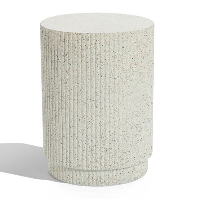 LuxenHome Outdoor Side Table, 17" Ivory White Cement Round Patio End Table,Outdoor Coffee Table for Garden Poolside,Accent Side Table