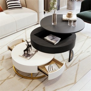 RISOKEYS Lift-Top Nesting Coffee Table - Round Table with Drawers, Hidden Compartment, Adjustable Storage Shelf for Living Room - 1 of 4