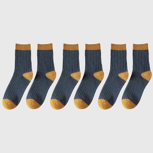 Anna-Kaci 6pk Men's Contrast - Color Ribbed Crew Socks - Non - Binding & Stay - Up - 1 of 4