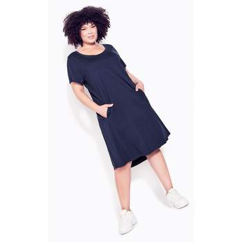 Women's Plus Size Hello Sunshine Plain Dress - navy | ZIM & ZOE