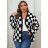 Garvee Women's Long Sleeve Oversized Sweater Checkered Cardigan Open Front Outerwear Tops - 4 of 4