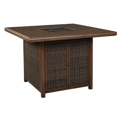 Paradise Trail Square Bar Table with Fire Pit Medium Brown - Signature Design by Ashley