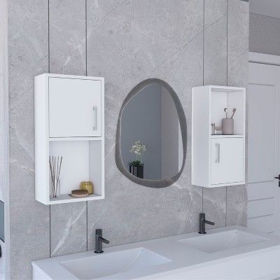 Vynxaria 2-Pc Wall-Mounted Bathroom Medicine Cabinet with Versatile Open and Closed Storage for Organized Essentials