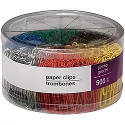 MyOfficeInnovations Jumbo Vinyl Coated Paper Clips Smooth 500/Tub 480109
