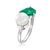 Ross-Simons 7.5-8mm Cultured Pearl and 1.70 Carat Emerald Toi Et Moi Ring in Sterling Silver - 3 of 4
