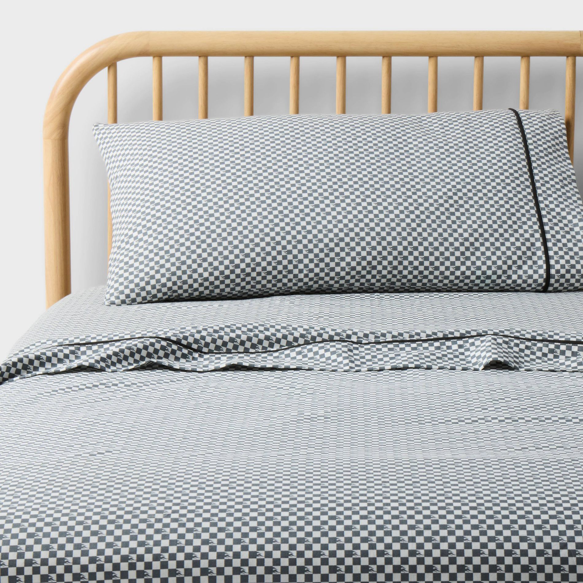 Hot Wheels Retro Checkered Flame Kids' Cotton Sheet Set Gray - Hot Wheels by Pillowfort™