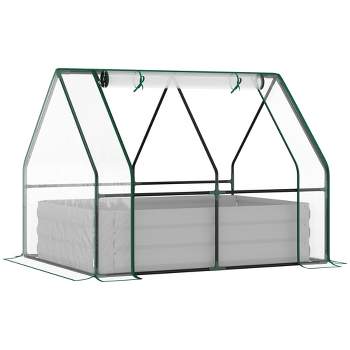 Outsunny Raised Garden Bed with Mini Greenhouse, Steel Outdoor Planter Box with Plastic Cover, Roll Up Window, Dual Use, 50"x 37.5"x 36.25", Clear