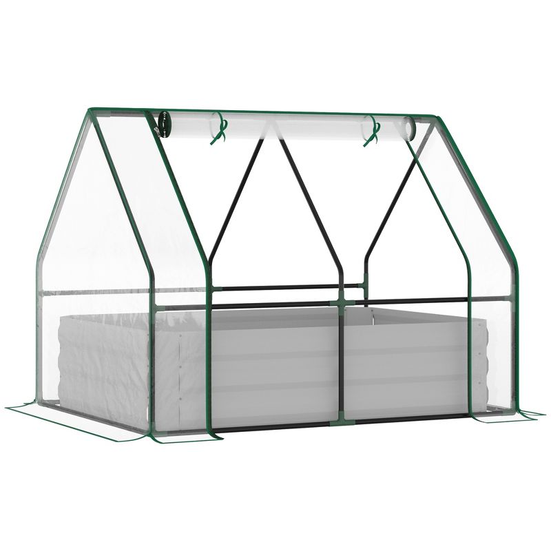 Outsunny Raised Garden Bed with Mini Greenhouse, Steel Outdoor Planter Box with Plastic Cover, Roll Up Window, Dual Use, 50"x 37.5"x 36.25", Clear, 1 of 8