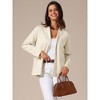 INSPIRE CHIC Women's Faux Suede Vintage Button Down Notched Lapel Long Sleeve with Pockets Blazer - 2 of 4