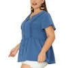 Agnes Orinda Women's Plus Size Bell Short Sleeve Collar Elastic Waist Flare Peplum Button Down Shirts - 2 of 4