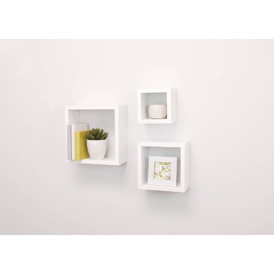 White Wood Floating Cube Wall Shelves Set of 3