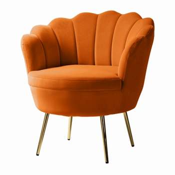 Yves Living Room Accent Chair Comfy Barrel Chair with Golden Metal Legs | Karat Home