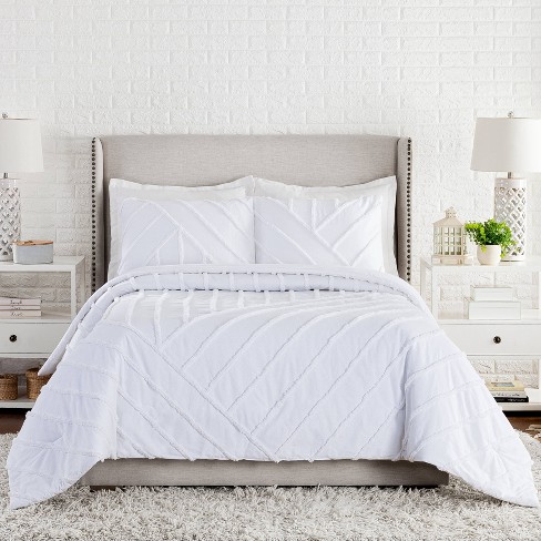 3pc King Chenille Chevron Comforter Set White - Laurel & Mayfair : Target