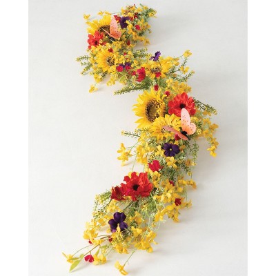 Sullivans Artificial Wildflower Mix Garland 64"L Yellow