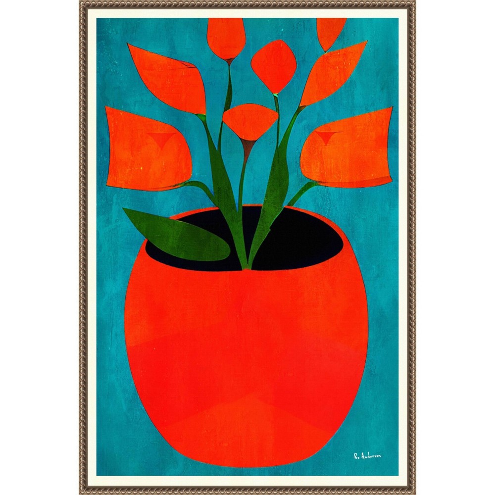 Photos - Other Decoration 23"x33" Red Blossoms by Bo Anderson Framed Canvas Wall Art Print Bronze - Amanti Art