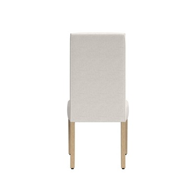 Cream Upholstered Linen Parsons Side Chair with Wood Legs, Set of 2