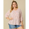 Agnes Orinda Women's Plus Size V Neck Babydoll 3/4 Lantern Sleeve Casual Floral Flowy Blouses - 4 of 4