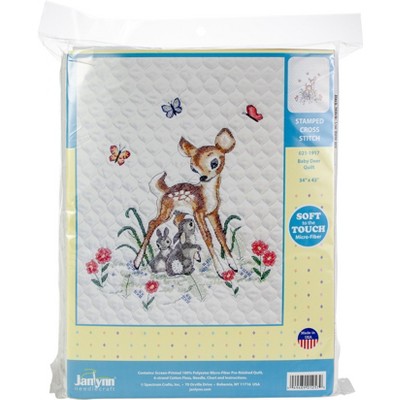 Janlynn Stamped Quilt Cross Stitch Kit 34"X43"-Baby Deer-Stitched In Floss