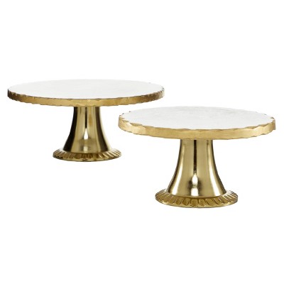 Set of 2 Round Aluminum and Marble Cake Stand Gold - Olivia & May