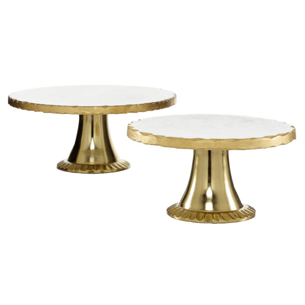 Photos - Serving Pieces Set of 2 Round Aluminum and Marble Cake Stand Gold - Olivia & May