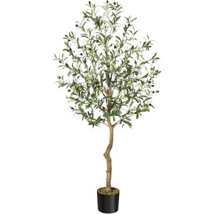 Artificial Olive Tree 4ft Tall Faux Potted Olive Silk Plant, Fake Olive Branches and Fruits Artificial Tree for Office House Living Room Home Decor - 1 of 4