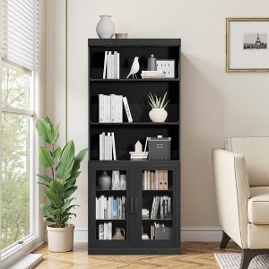 72x31x16 Wood Accent Sideboard Cabinet in Black, Storage Organizer with Adjustable Shelves and Glass Doors for Kitchen Bedroom Living/Dinning Room - 1 of 4
