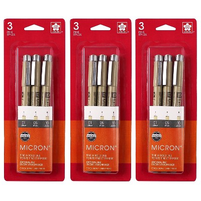 Sakura Pigma Micron Pen Fineliner Gray/Silver Ink 3/Bundle (SAK50163-3)