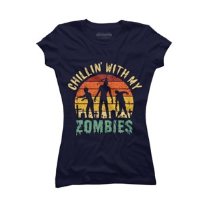Junior's Design By Humans Halloween Chillin With My Zombies Funny By Ering T-Shirt - 1 of 3