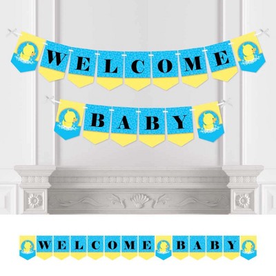 Big Dot of Happiness Ducky Duck - Baby Shower Bunting Banner - Blue Party Decorations - Welcome Baby