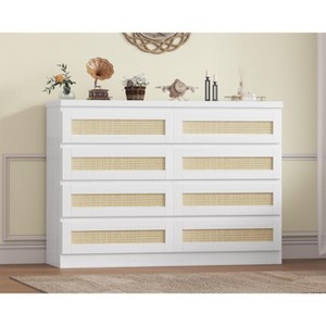 Dresser for Bedroom, Rattan 8 Drawer Dresser for Closet, Double Wood Dressers & Chest of Drawers - 1 of 4