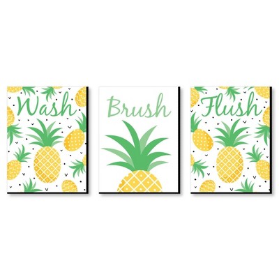 Big Dot of Happiness Tropical Pineapple - Kids Bathroom Rules Wall Art - 7.5 x 10 inches - Set of 3 Signs - Wash, Brush, Flush