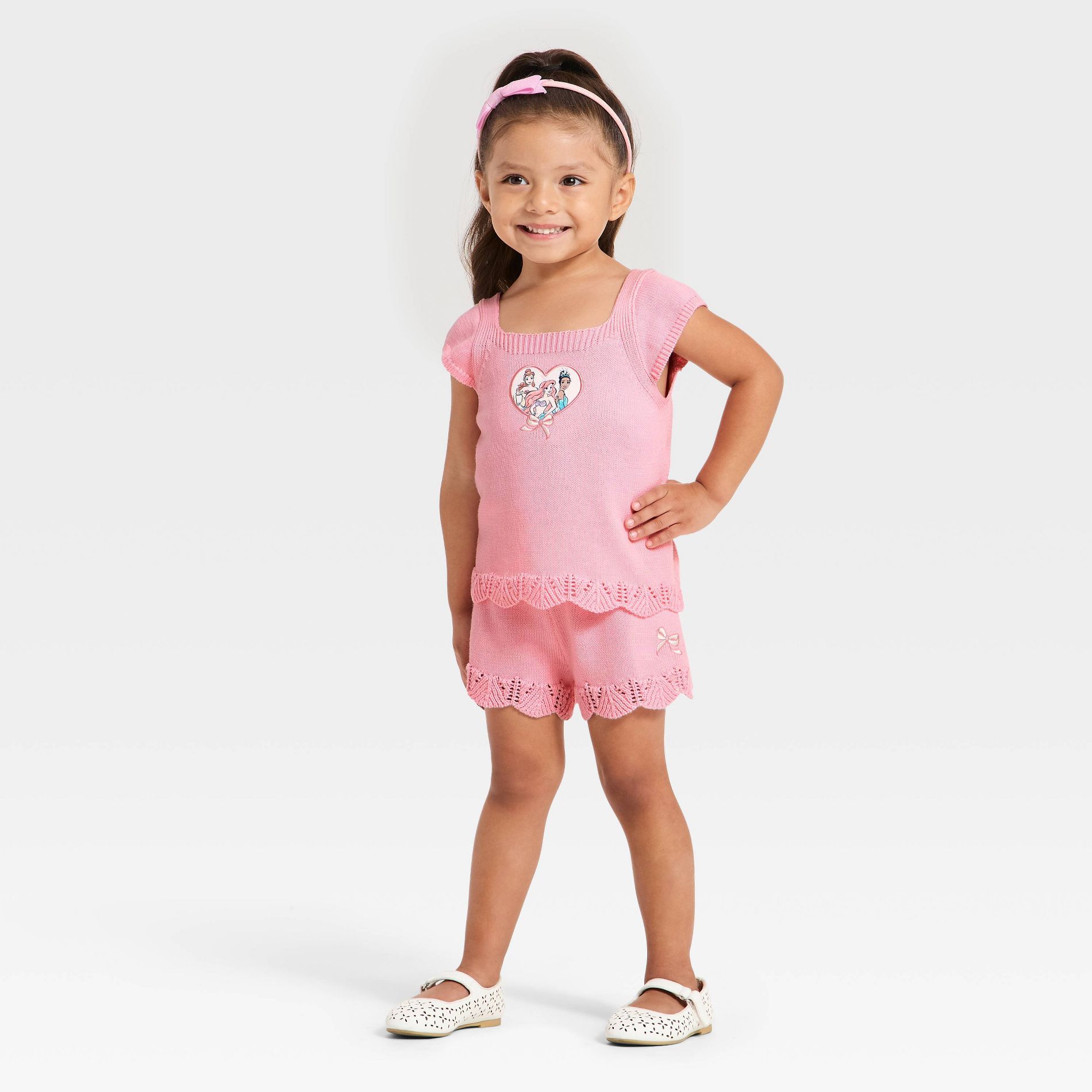 Toddler Girls' 2pc Disney Princess Sweater Knit Tank & Shorts Set - Pink