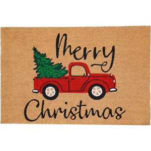 HomeRoots 17" X 29" Brown Red And Green Christmas Merry Christmas Outdoor Coir Door Mat - 1 of 4