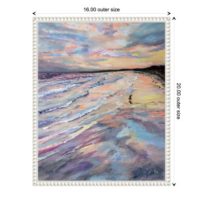 Impressionist Coastal Sunset Canvas with Beaded White Frame
