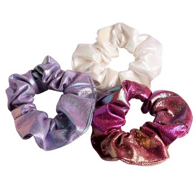 Lily Frilly Faux Leatherette Scrunchie Set - Red/Purple/White