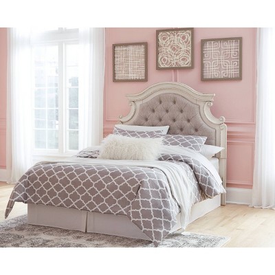 Full Beige Tufted Upholstered Wood Panel Headboard