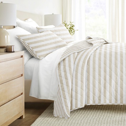 Becky Cameron All Season Coverlet Set – Super Soft Quilted Bedding in Classic Stripe Pattern by Becky Cameron, Classic Stripe Natural, Twin/Twin Extra Long