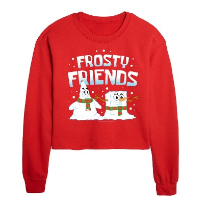 SpongeBob SquarePants Frosty Friends Cropped Long Sleeve Crew Neck Sweatshirt - Red - X-Large