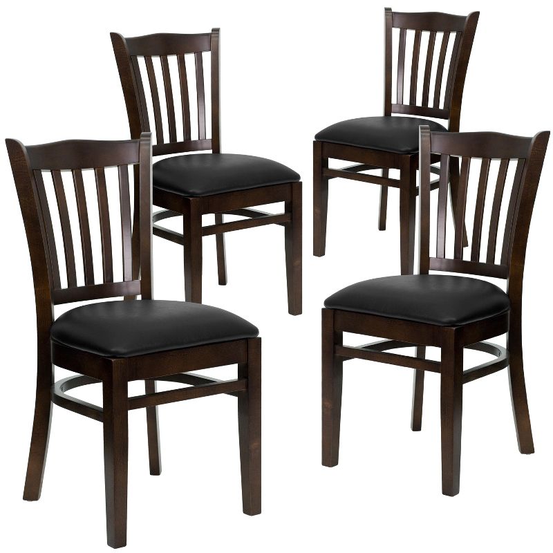 Flash Furniture 4 Pack HERCULES Series Finished Vertical Slat Back Wooden Restaurant Chair, 1 of 2