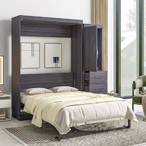 NicBex Full Size Murphy Bed 94.9� Wooden Frame Murphy Bed Cabinet Wall Bed with Wardrobes and Drawers for Apartment, Gray - 1 of 4
