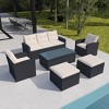 Whisen 6-Pieces All-Weather Wicker PE Rattan Patio Outdoor Dining Conversation Sectional Set with Coffee Table, Ottomans and Removable Cushions - 2 of 4