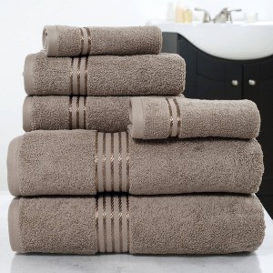 6pc Cotton Hotel Bath Towels Set Taupe - Yorkshire Home - 1 of 4