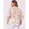 Agnes Orinda Women's Plus Size V Neck Babydoll 3/4 Lantern Sleeve Casual Floral Flowy Blouses - 4 of 4