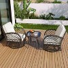 ELJGET Outdoor Swivel Rocker Bistro Set 3PCS Wicker Patio Set With 2 Swivel Rocking Chairs, Cushions and Tempered Glass Side Table - 2 of 4