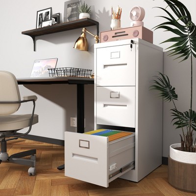 NicBex 2 Drawer Narrow File Cabinet with Lock,Office Cabinet with Grooved Handles,Modern Storage Cabinet,Filing Cabinet for Home Office