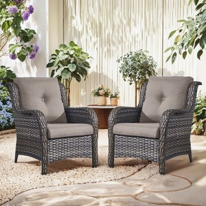 Buenhomino Patio Wicker Chairs Set of 2, Patio Rattan Dining Chairs with 4-inch Seat Cushions, High Back and Curved Armrest for Garden Backyard Deck - 1 of 4