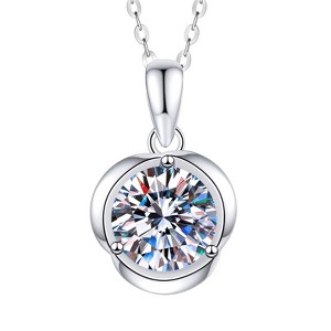 Moissanite Necklace for Women, 2 Carat Moissanite Rose Birthstone Pendant with 925 Sterling Silver Necklace for Wife, Mother, Girlfriend Jewelry Gifts - 1 of 4