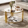 Dexmalle Modern Glass Coffee Table,Circular Metal Drum Base - 3 of 4